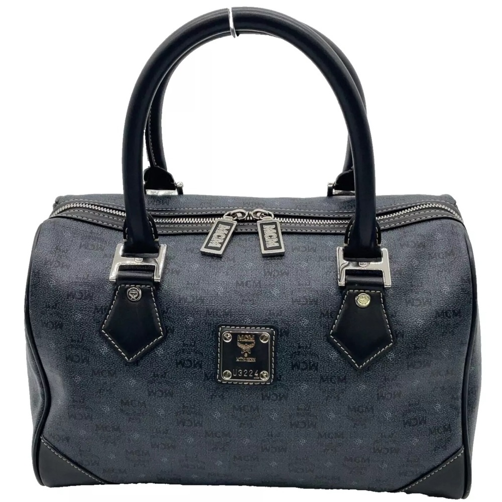 Authentic MCM Mini Leather Navy Vesitos Boston Bag